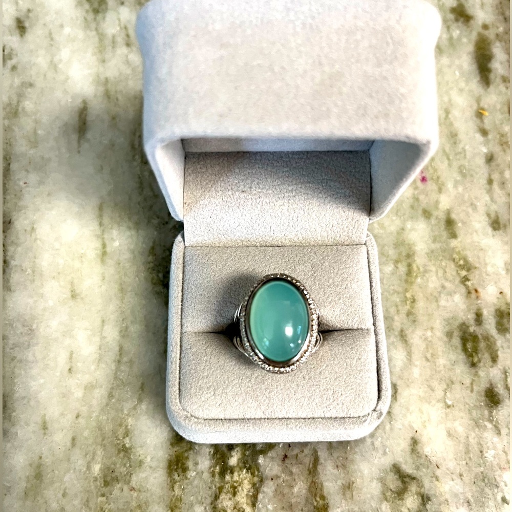 David Yurman Diamond & Dyed Chalcedony Oval Cocktail Ring size 7